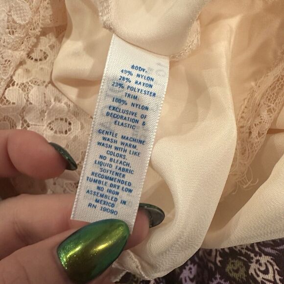 Vintage '60s Olga Lace Trim V Neck Pink Satin Floral Camisole Tank Top Slip 38 - Picture 5 of 5